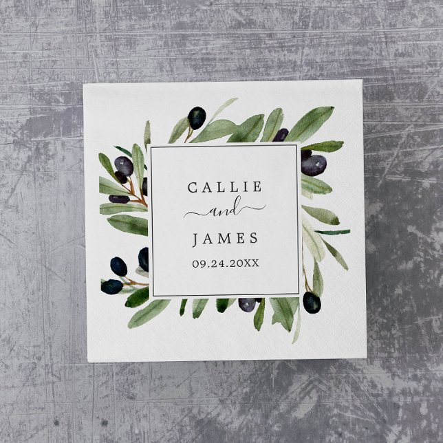 Modern Olive Branch Wedding Napkin (Creator Uploaded)