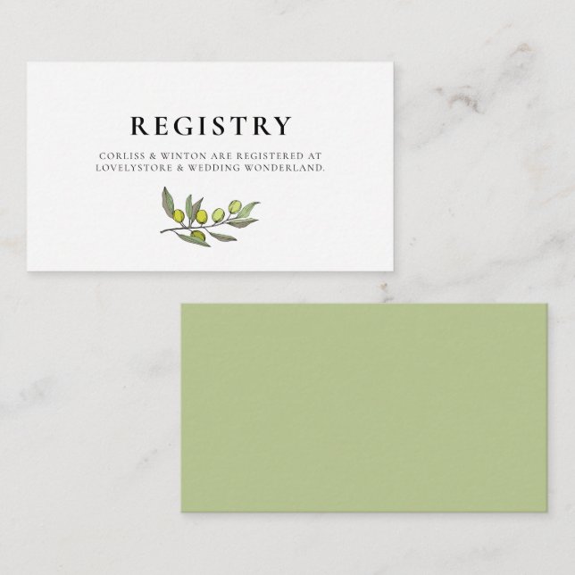 Modern Olive branch wedding registry card (Front/Back)