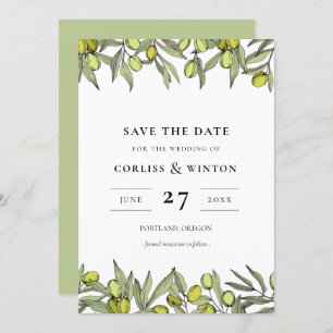 Modern Olive branches Save the date Invitation