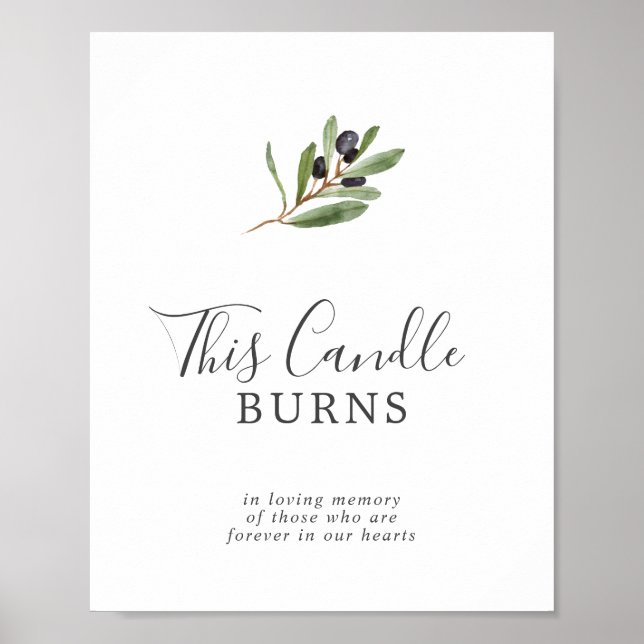 Modern Olive Candle Burns Wedding Memorial Sign (Front)