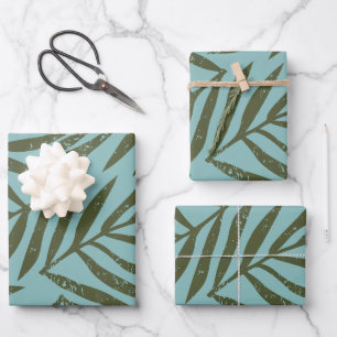Modern Olive Green Abstract Grunge Palm Leaves  Wrapping Paper Sheet