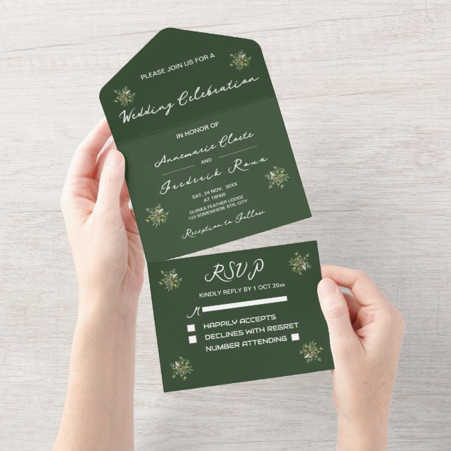Modern Olive Green All In One Invitation (Tearaway)