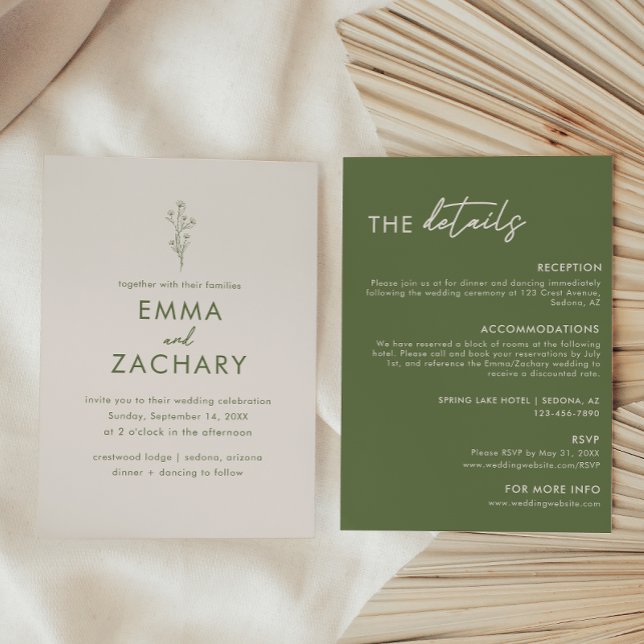 Modern Olive Green All-in-One Wedding Invitation (Creator Uploaded)