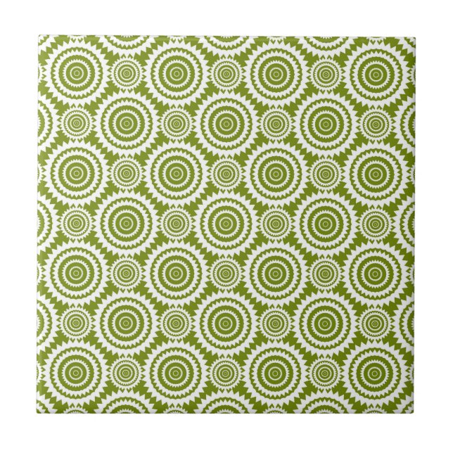 Modern Olive Green and White Geometric Pattern Art Tile (Front)