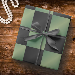 Modern Olive Green Black Gradient Checkered  Wrapping Paper