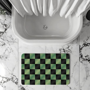 Modern Olive Green Black Gradient Chequered  Bath Mat