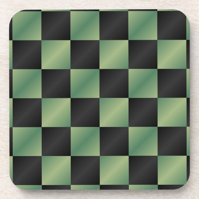 Modern Olive Green Black Gradient Chequered  Coaster (Front)