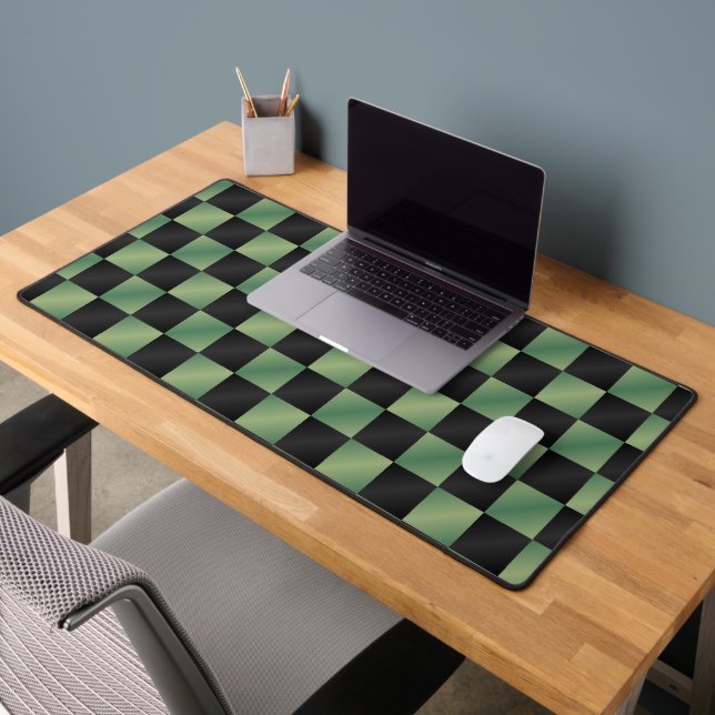 Modern Olive Green Black Gradient Chequered  Desk Mat (Office 2)