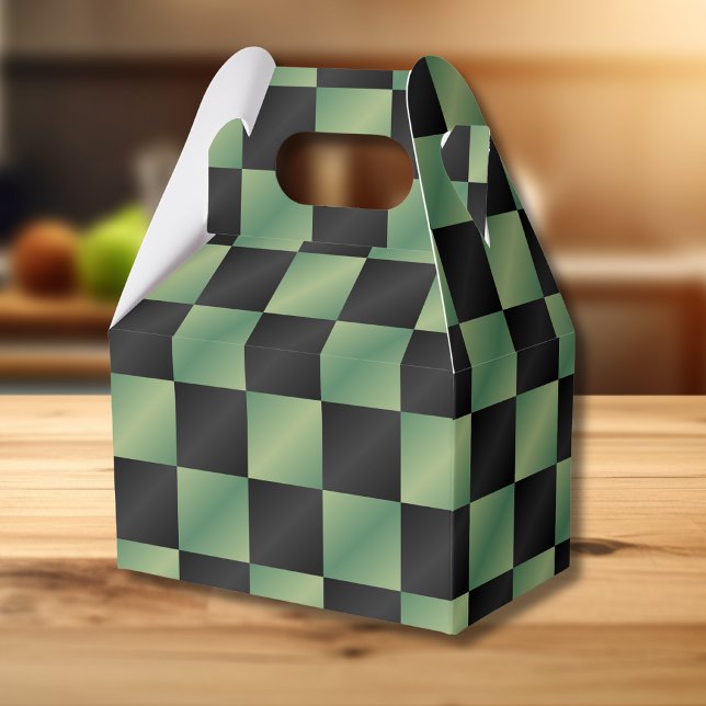 Modern Olive Green Black Gradient Chequered  Favour Box (Creator Uploaded)