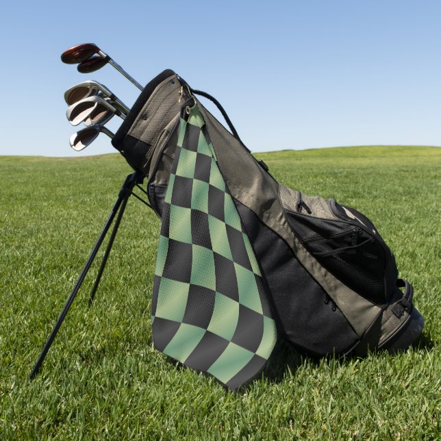Modern Olive Green Black Gradient Chequered  Golf Towel (Green)