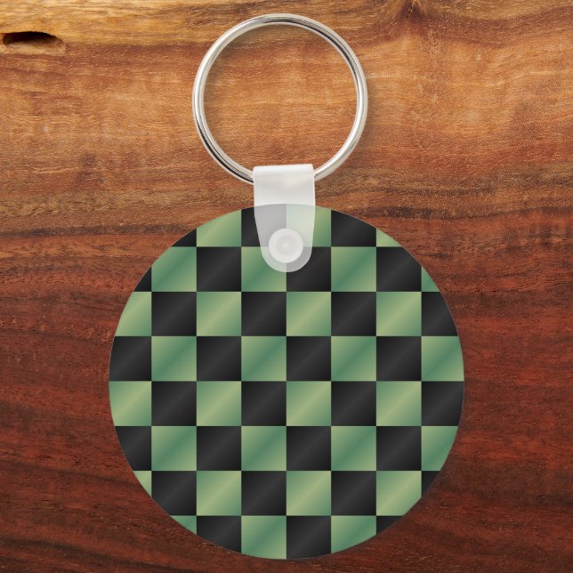 Modern Olive Green Black Gradient Chequered  Key Ring (Front)