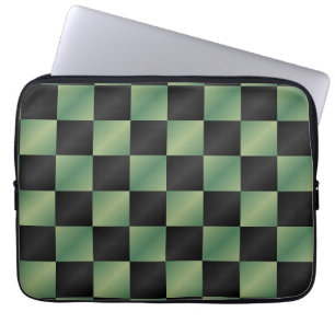 Modern Olive Green Black Gradient Chequered  Laptop Sleeve