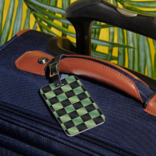 Modern Olive Green Black Gradient Chequered  Luggage Tag