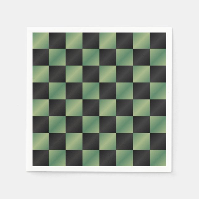Modern Olive Green Black Gradient Chequered  Napkin (Front)