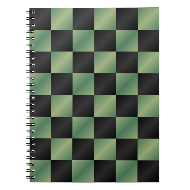 Modern Olive Green Black Gradient Chequered  Notebook (Front)