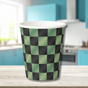 Modern Olive Green Black Gradient Chequered  Paper Cups