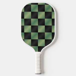 Modern Olive Green Black Gradient Chequered Pickleball Paddle