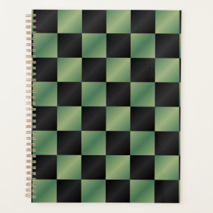 Modern Olive Green Black Gradient Chequered  Planner