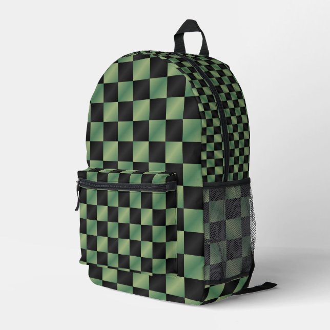 Modern Olive Green Black Gradient Chequered  Printed Backpack (Back Corner Right)