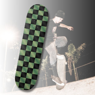 Modern Olive Green Black Gradient Chequered Skateboard