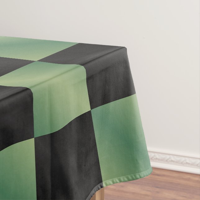 Modern Olive Green Black Gradient Chequered  Tablecloth (In Situ)