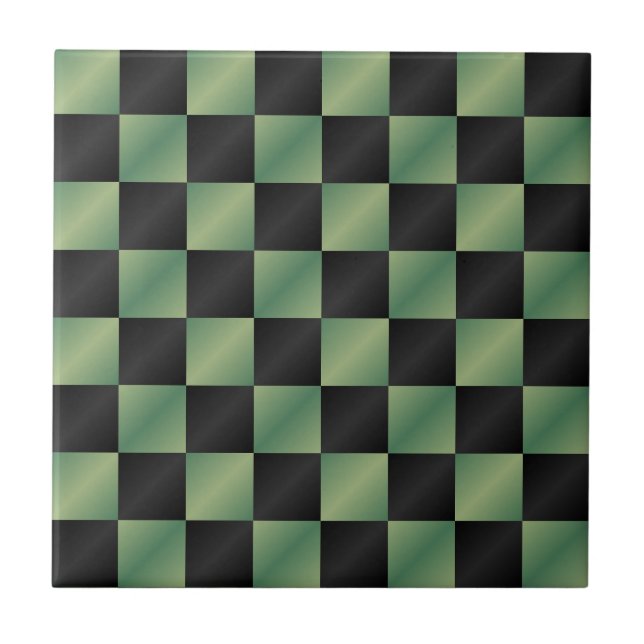 Modern Olive Green Black Gradient Chequered  Tile (Front)