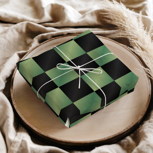 Modern Olive Green Black Gradient Chequered  Tissue Paper
