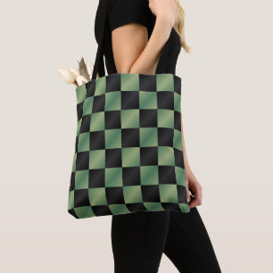 Modern Olive Green Black Gradient Chequered Tote Bag