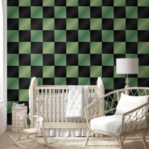 Modern Olive Green Black Gradient Chequered  Wallpaper