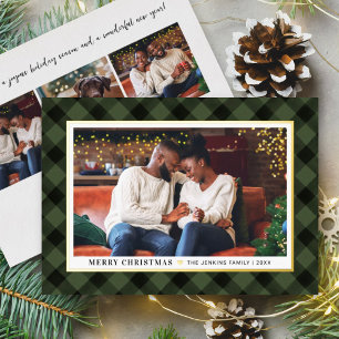 Modern Olive Green Buffalo Plaid Christmas Photo