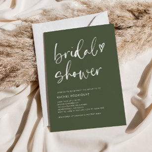 Modern Olive Green Calligraphy Bridal Shower  Invitation