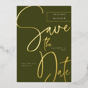 Modern Olive Green Calligraphy Save the Date