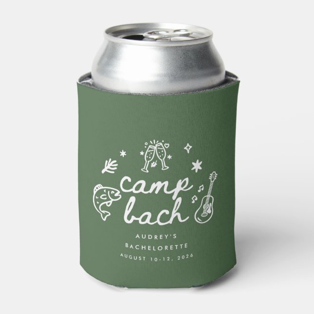 Modern Olive Green Camp Bachelorette Party Can Cooler (Can Front)