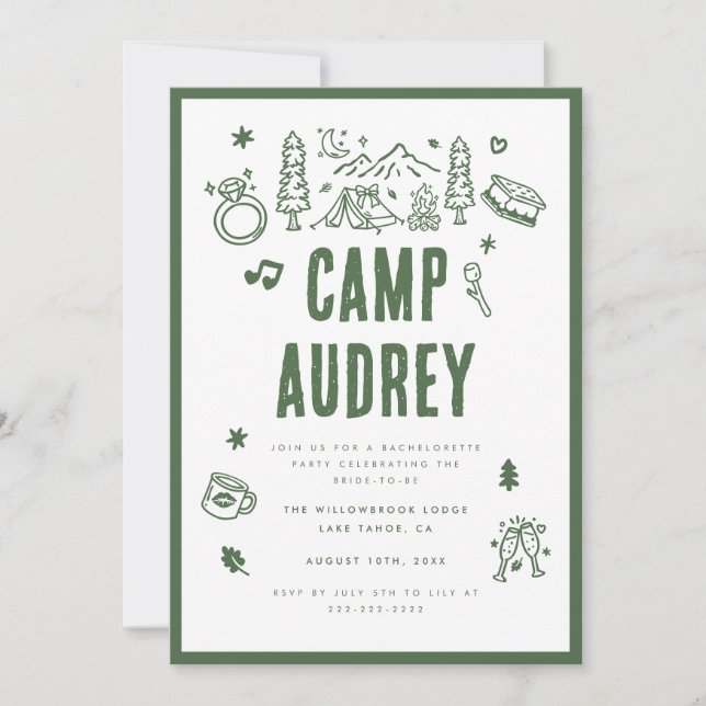 Modern Olive Green Camp Bride Bachelorette Party Invitation (Front)