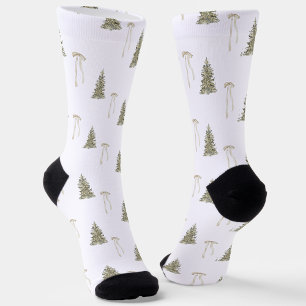 Modern Olive Green Christmas Trees & Bows  Socks