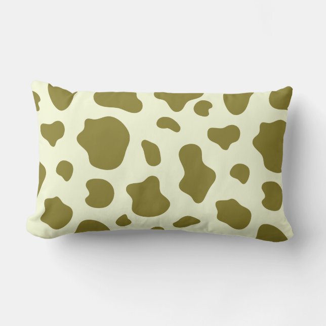 Modern Olive Green Cow Print Lumbar Cushion (Front)