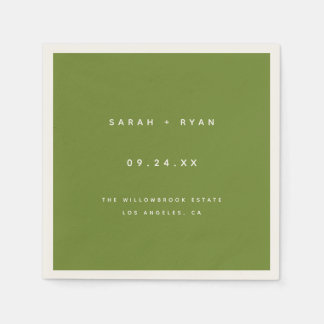 Modern Olive Green Custom Wedding Names Napkin