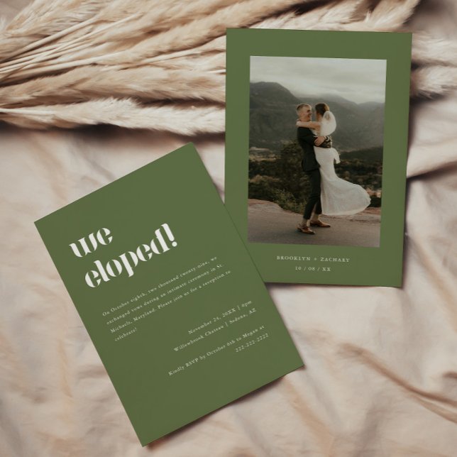 Modern Olive Green Elopement Wedding Reception Invitation (Creator Uploaded)