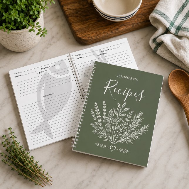 Modern Olive Green Family Cookbook Notebook (Preserve your favorite family recipes in style with this personalized recipe journal)