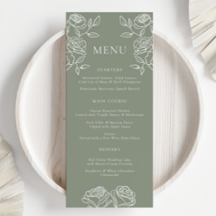 Modern Olive Green French Roses Wedding Save Menu