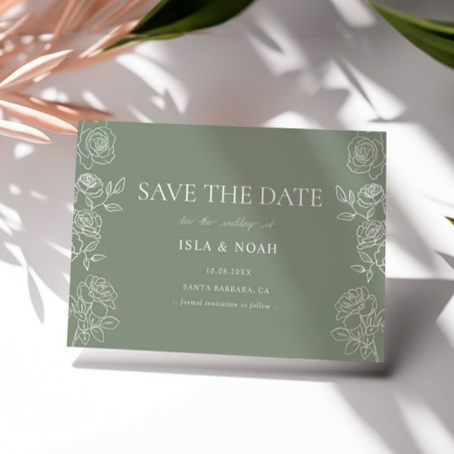 Modern Olive Green French Roses Wedding Save The Date (Creator Uploaded)
