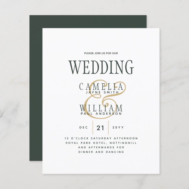 Modern OLIVE Green Gold Budget Wedding (Front/Back)