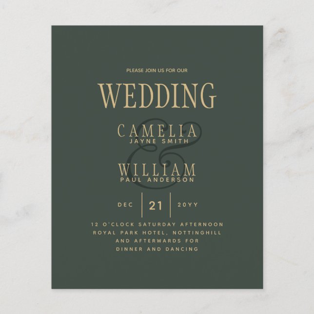 Modern OLIVE Green Gold Budget Wedding Flyer (Front)