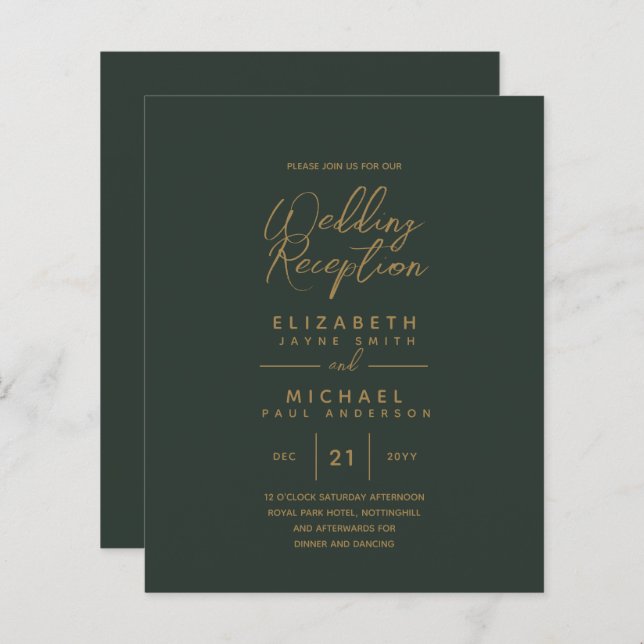 Modern Olive Green Gold Budget Wedding Reception (Front/Back)