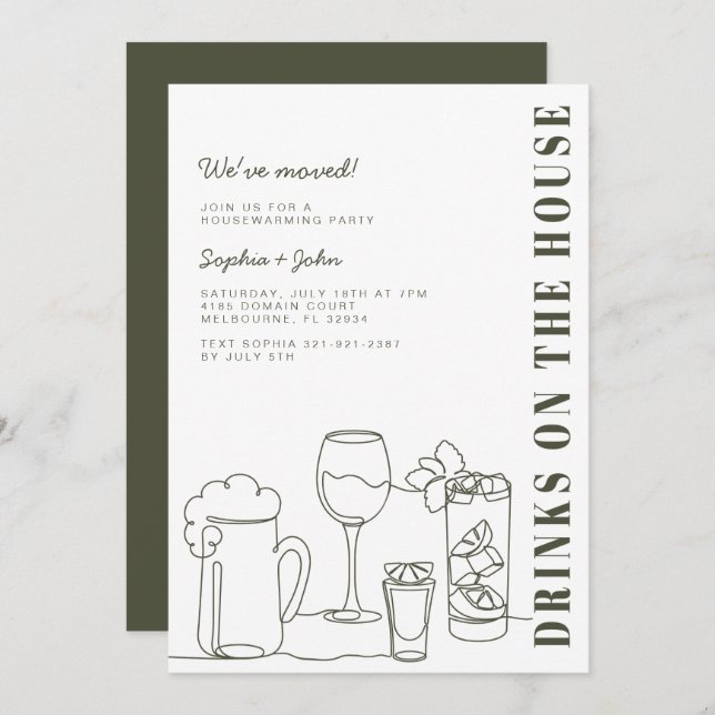 Modern Olive Green Housewarming Party Invitation (Front/Back)