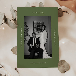 Modern Olive Green "Just Married" Photo Elopement Announcement
