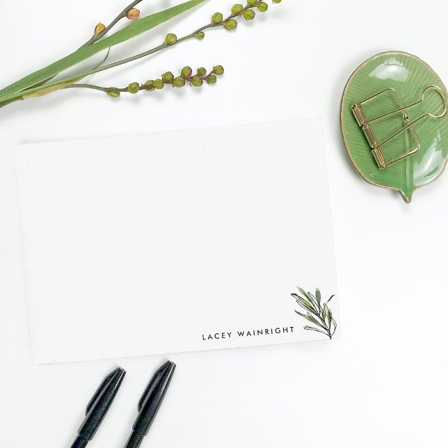 Modern Olive Green Leaves Personalised Stationery Card (Creator Uploaded)