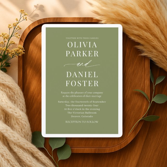 Modern Olive Green Minimalist Wedding Invitation (Creator Uploaded)