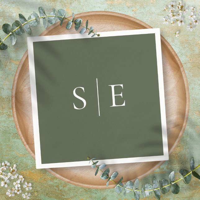 Modern Olive Green Monogram Minimalist Napkin (Modern Olive Green Green Monogram Minimalist Napkins)