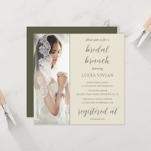 Modern Olive Green Photo Bridal Shower Brunch Invitation